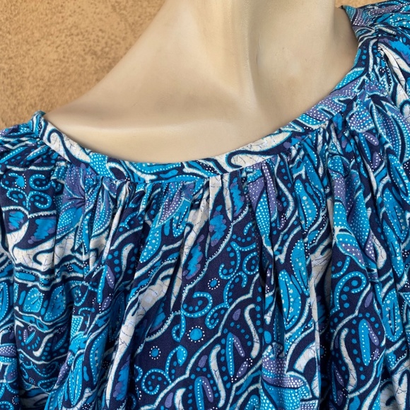 VTG 1970s Maxi Dress w Angel Sleeves Floral Batik Print OS - Picture 6 of 8